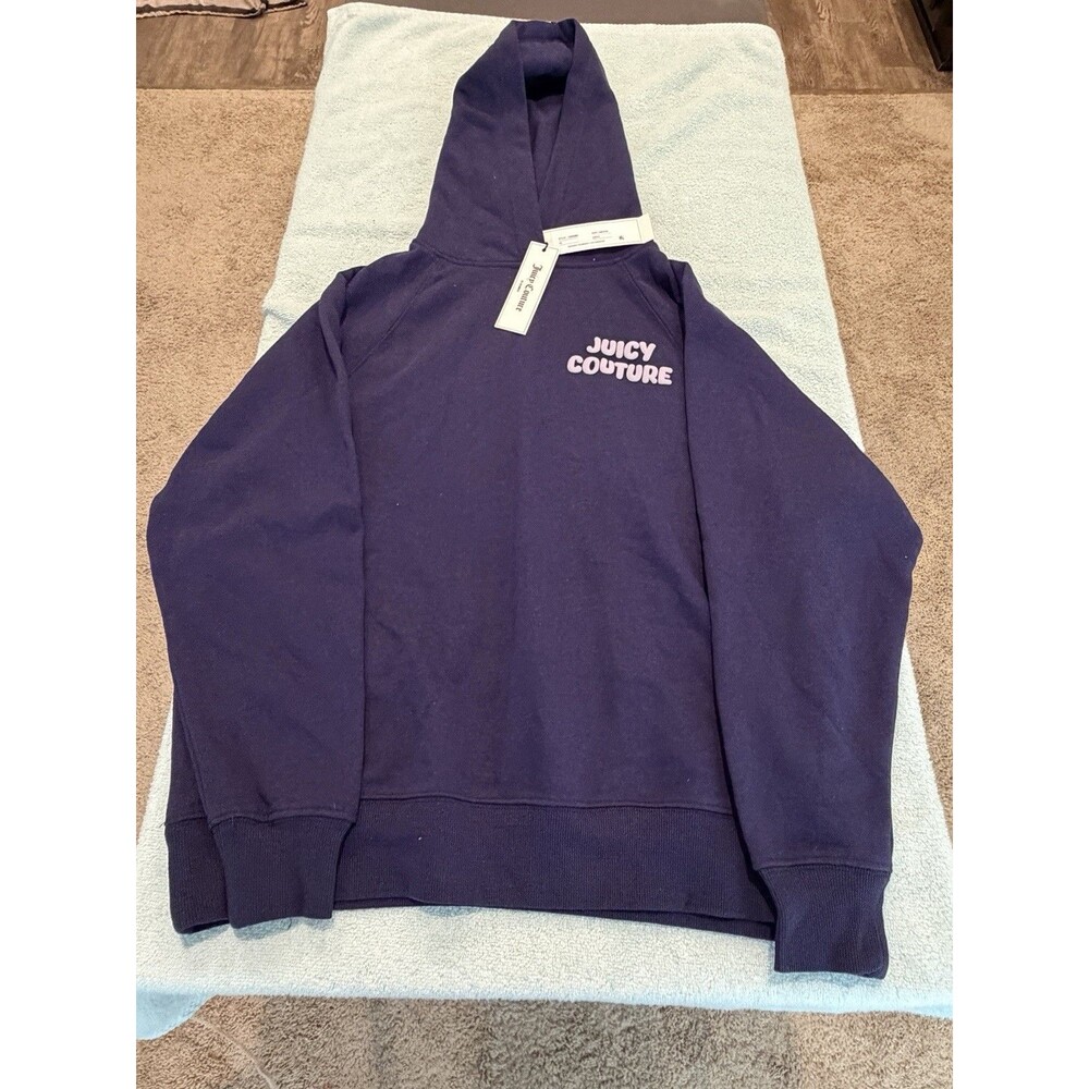 Juicy Couture Womens Hoodie XS Navy Orchid Logo Pullover Sweatshirt NWT $75